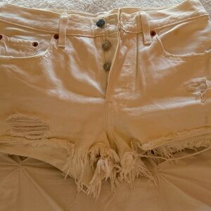 Levi's Cream Distressed Jean Shorts